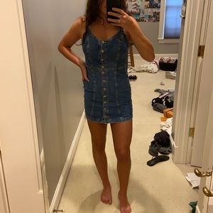 Garage Button Front Overall jean Dress